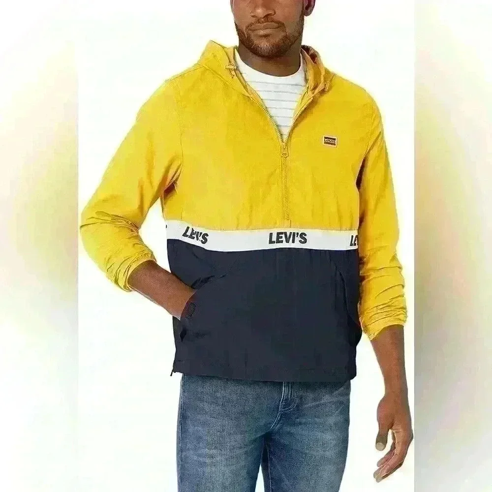 Levi’s Retro Color Block Mens Pullover 1/2 Zip Hooded Windbreaker Jacket Large